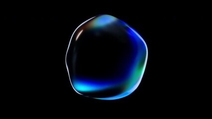 Aufkleber - Realistic water bubble on black backdrop. Abstract liquid distorted sphere with iridescence. 3d render animation loopable