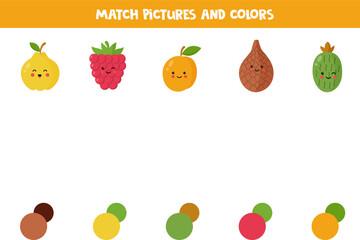 Wall Mural - Match kawaii fruits and berries with colors. Educational worksheet for kids.