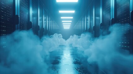 Aufkleber - dark blue corridor: an abstract space with smoke-filled background. a futuristic perspective of a ha