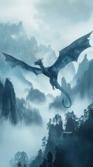 Wall Mural - dragon atop the cliff: a mystical encounter in the moonlit night. against the backdrop of majestic m