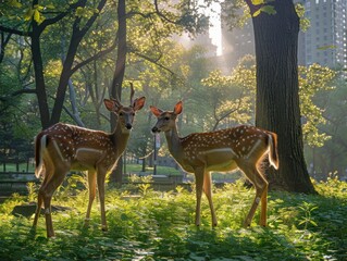 Wall Mural - fallow deer roams the verdant meadow. in the heart of nature's embrace, this magnificent creature st