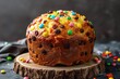 Easter kulich with raisins on a dark background. Close-up.
