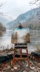 Wall Mural - nature canvas. the artistry of landscape drawing. with a palette of green, blue, and yellow, artists