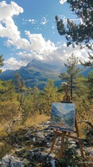 Wall Mural - nature canvas. the artistry of landscape drawing. with a palette of green, blue, and yellow, artists