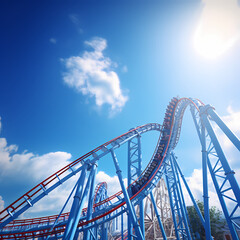 Canvas Print - A rollercoaster against a vivid blue sky.