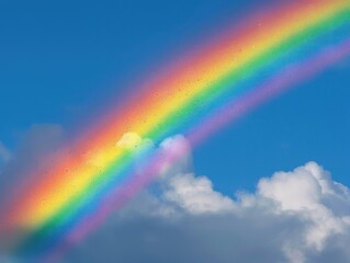 Wall Mural - vibrant rainbow arches across blue sky. set lush green meadow, its colors illuminate the landscape w