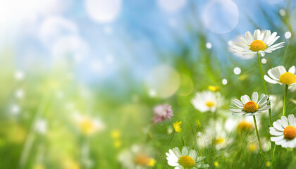 Canvas Print - meadow with daisies with copy space