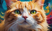 Vibrant Oil Painting Of Colorful Cat