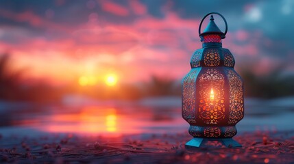 Wall Mural - Ornamental Arabic Lantern With Burning Candle During Muslim Holy Month Ramadan Kareem