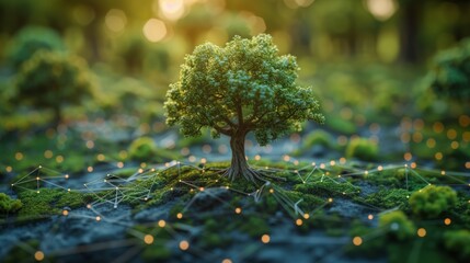 Poster - In a green background, there is an ESG icon concept showing a small tree showing sustainability, social responsibility, and governance in sustainable and ethical business.