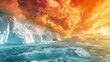 Global warming and climate change concept with melting ice and rising seas abstract illustration background
