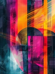 Poster - Seamless geometric abstraction blends vibrant digital art with a modern minimalist style