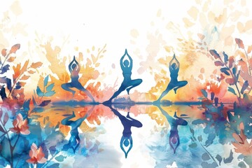 Sticker - Health and wellness watercolor illustration with yoga poses