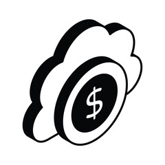 Wall Mural - Cloud with dollar coin concept icon of cloud money in isometric style