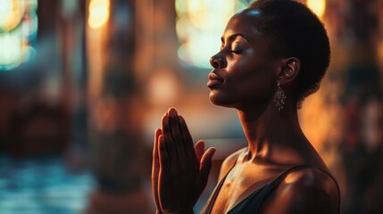 Empowered Faith: Woman in Church Embracing Spiritual Connection and Worship