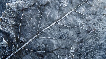 Wall Mural - Close-up of a frost-covered leaf, with ice crystals highlighting the intricate patterns of nature.
