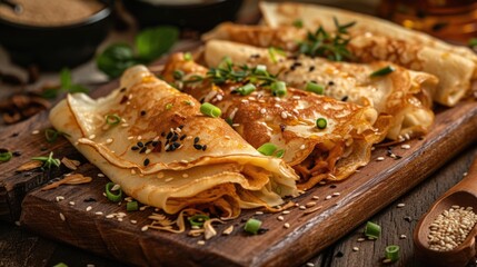 Wall Mural - Savory Crepes with Vegetables and Seeds