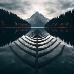 Wall Mural - Symmetrical reflection in a calm lake. 