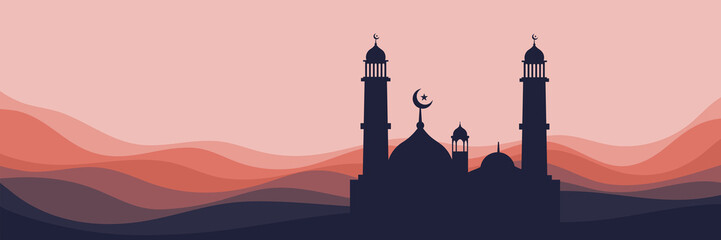 Vector illustration of mosque silhouette ramadan good for web banner, ads banner, booklet, wallpaper, background template, and advertising