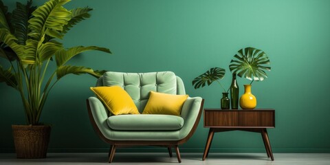 Poster - Green-Walled Living Room With Couch Generative AI