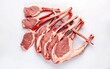 Raw Rack and rib chops of lamb, mutton Isolated on white background