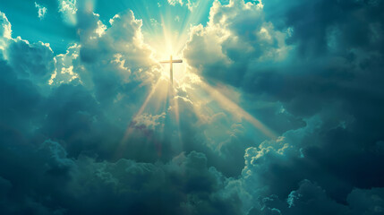 Wall Mural - Divine Light Shining Through Clouds on Cross