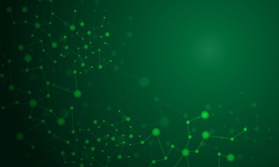 Poster - Abstract green connecting dots and lines connection science with blank space design technology background vector