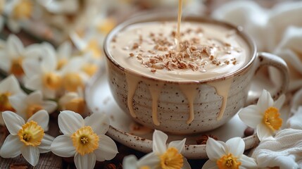 Wall Mural - A cup of coffee with a drizzle on top of it