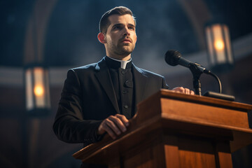 Poster - Handsome preacher face catholic priest generated by AI