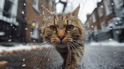 Wall Mural - A close up of a cat in the snow