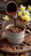 Wall Mural - A person pouring chocolate into a cup