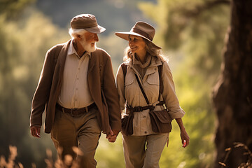 The senior husband and wife embark on a scenic hike