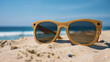 Eco-Friendly Wooden Sunglasses on Sandy Beach