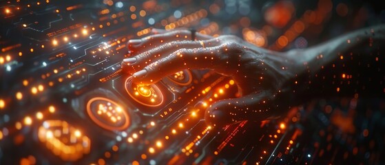 Aufkleber - A man uses artificial intelligence technology to generate something by typing a command prompt. Future tech transformation.