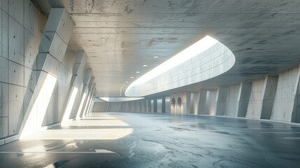 Aufkleber - This 3D render shows a futuristic concrete building with a car park and an empty cement floor.
