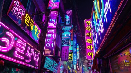 Wall Mural - Colorful neon billboards at the Songpa Gu nightlife district in Seoul, South Korea