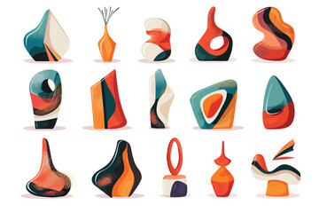 Sticker - modern abstract decor sculpture set isolated vector style