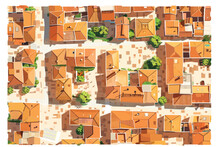 Top View Aerial Shot Of Village Isolated Vector Style
