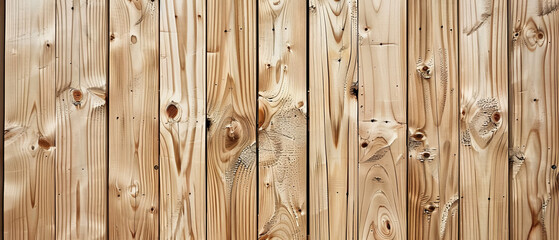 Wall Mural - Close-up of natural pine wood planks with visible wood grains and knots, suitable for a rustic and organic backdrop