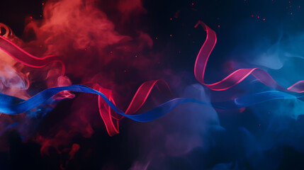 Sticker - Blue and Red ribbon on the smoke background, Illustration