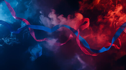 Sticker - Blue and Red ribbon on the smoke background, Illustration