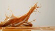 Liquid sweet melted caramel, delicious caramel sauce or maple syrup swirl 3D splash