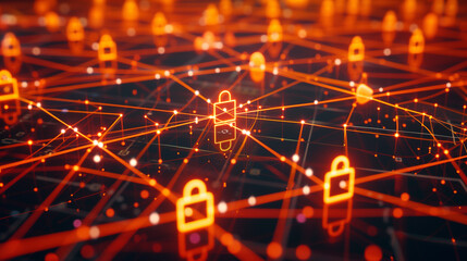 Poster - vibrant network of padlocks symbolizing secure digital connections and data encryption.