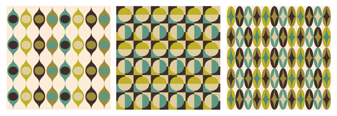 Wall Mural - collection of geometric retro 70s style background illustration