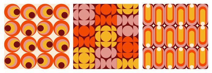 Wall Mural - collection of retro groovy 70s vector background illustration