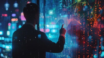 Poster - businessman strategizing for new year 2024: economic analysis, long-term investments, and digital pr