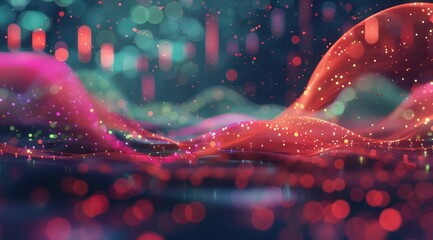 Wall Mural - a pink and purple wave graph over a dark background, in the style of bokeh, money themed, highly detailed environments