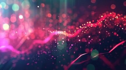 Wall Mural - a pink and purple wave graph over a dark background, in the style of bokeh, money themed, highly detailed environments