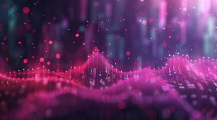 Wall Mural - a pink and purple wave graph over a dark background, in the style of bokeh, money themed, highly detailed environments