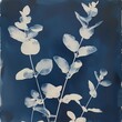 floral background of blue cyanotype silhouette plant